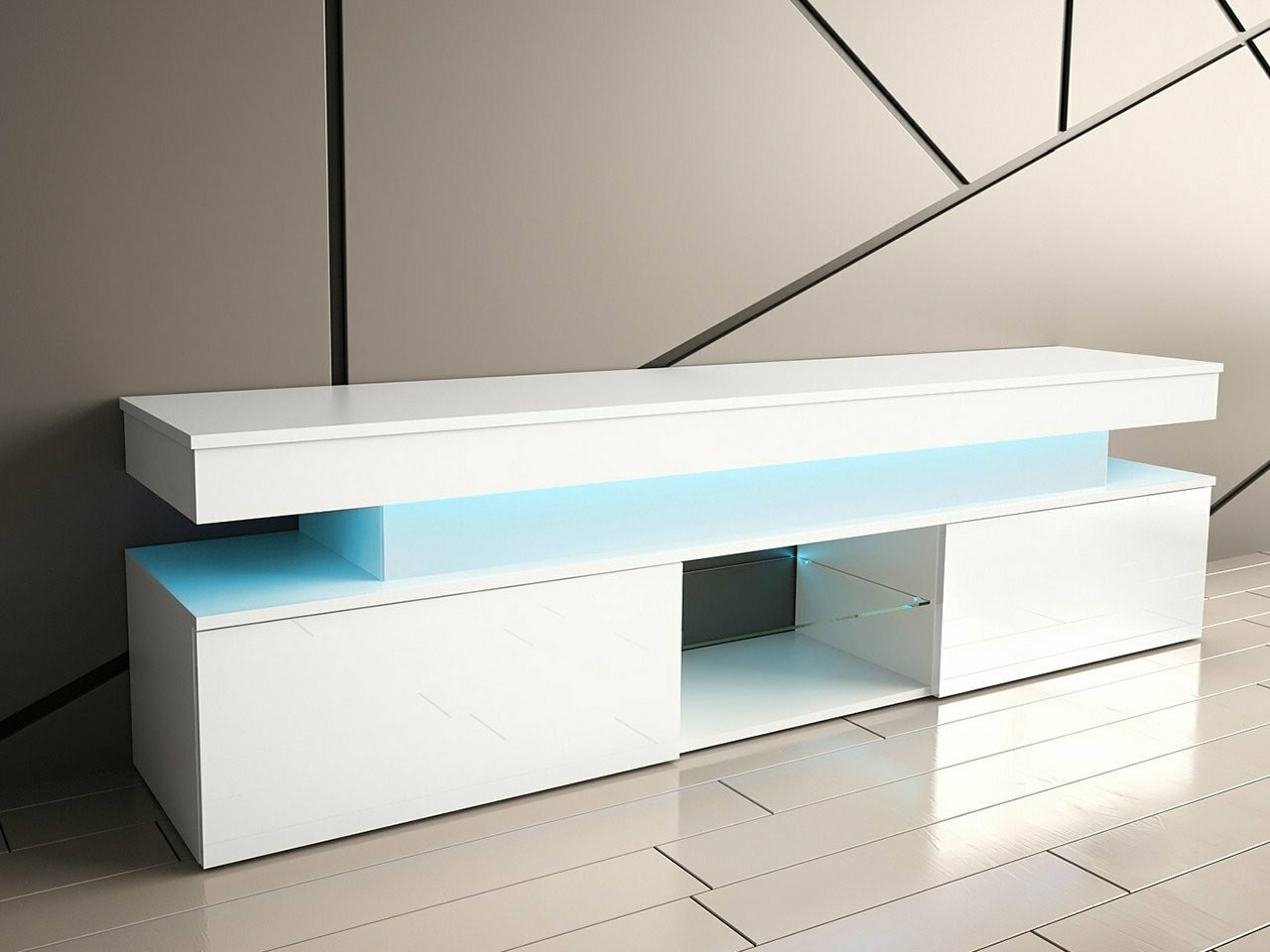 Mueble TV Monfero (Blanco + Blanco brillante)