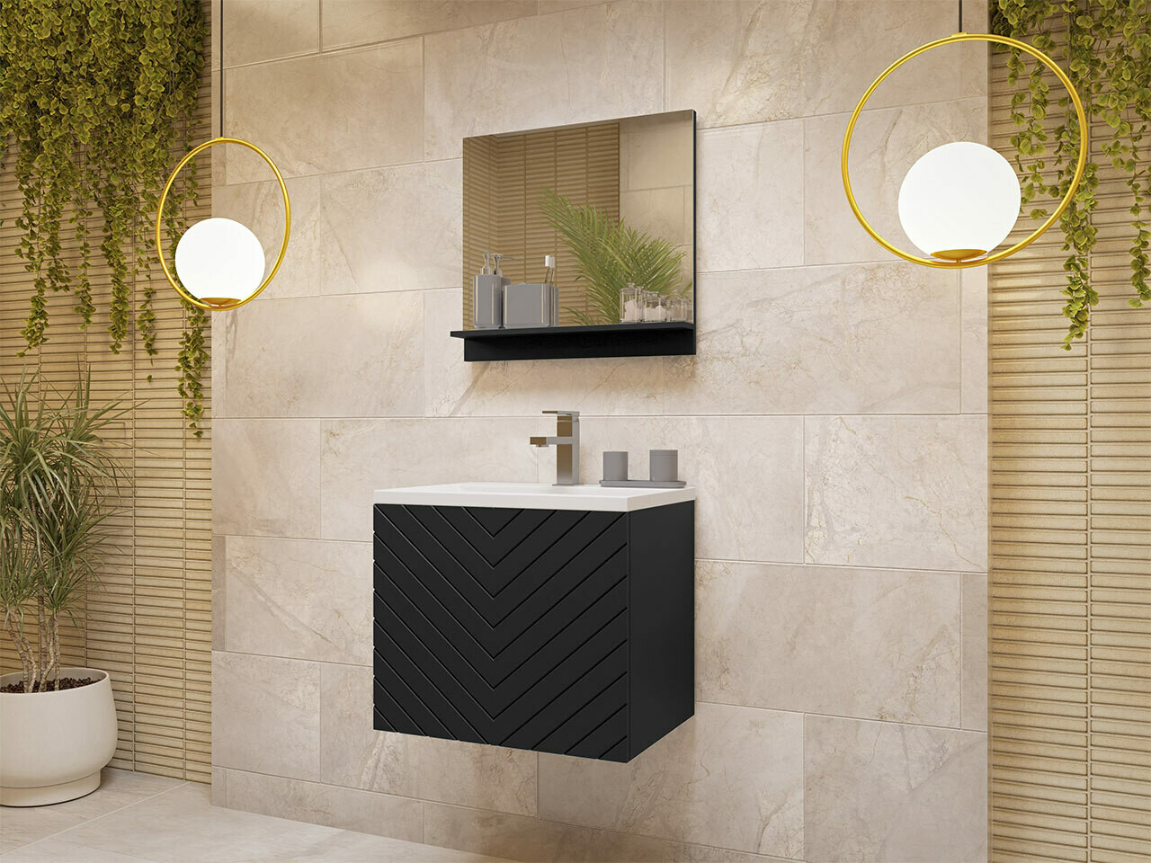 Conjunto de mueble de baño Comfivo Livciro 100 (Negro + Grafito)
