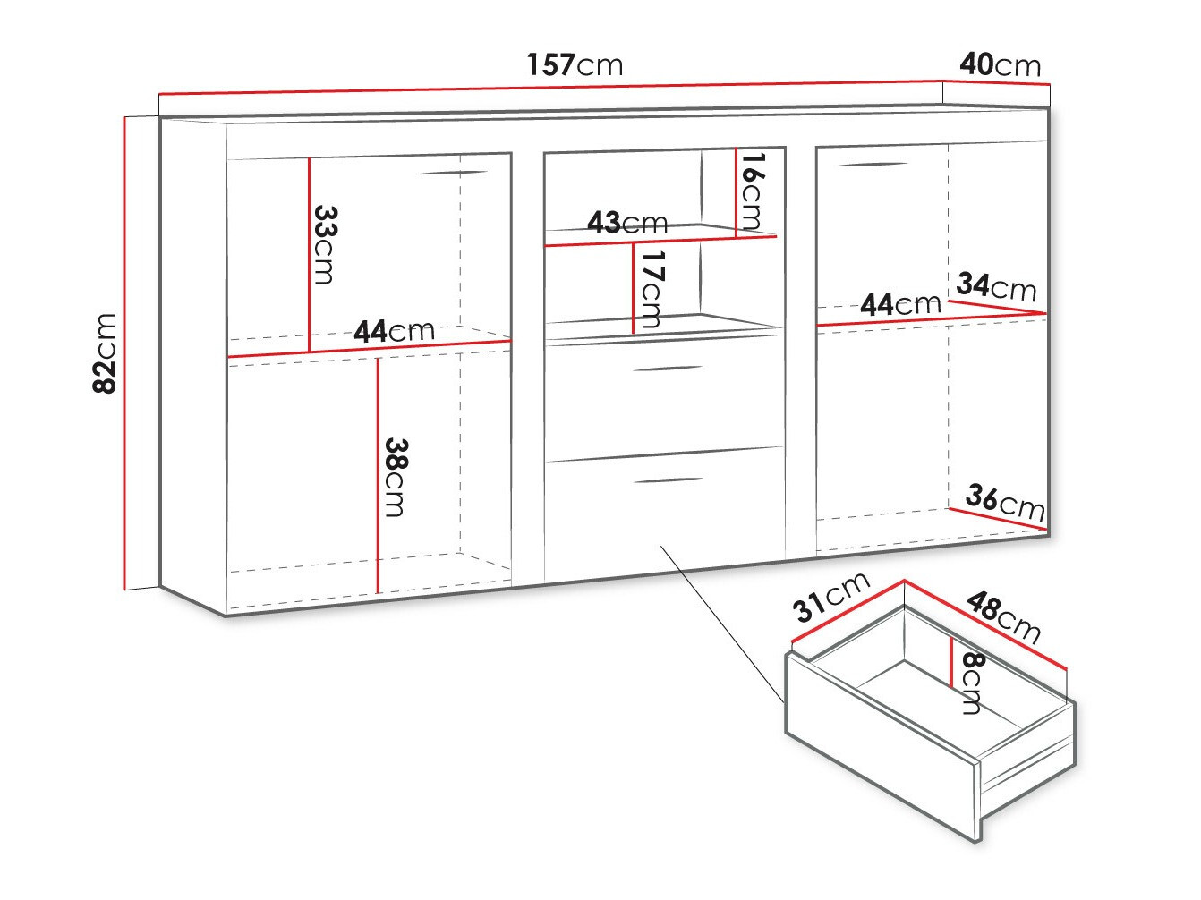 Cómoda Tucson 104 (Roble de lefkada + Grafito)