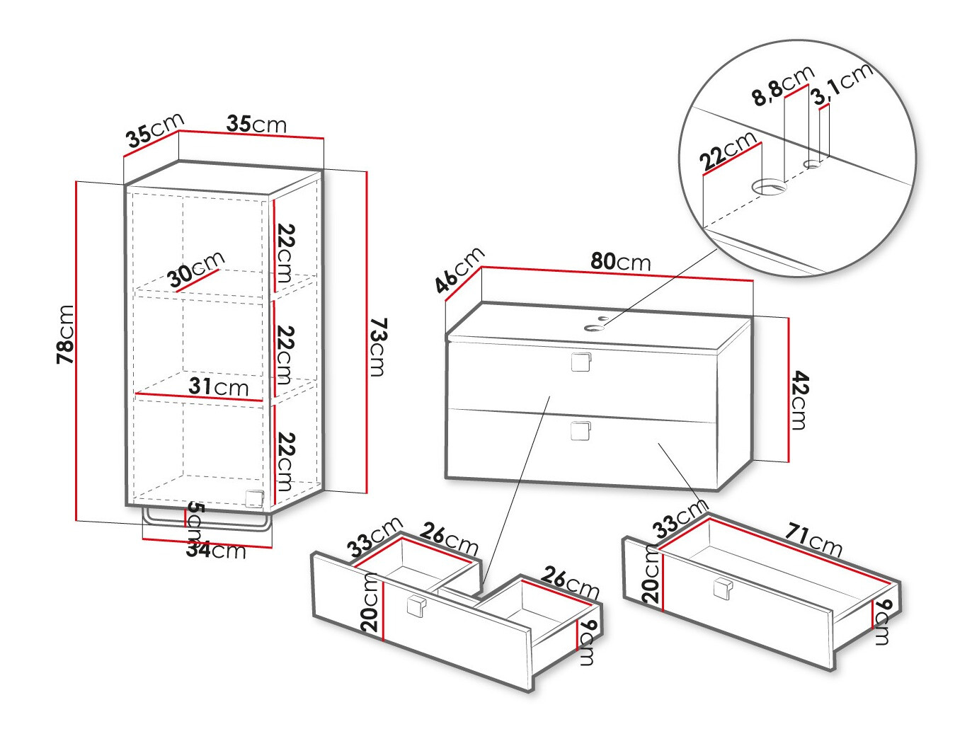 Conjunto de mueble de baño Orlvera 104 (Blanco)
