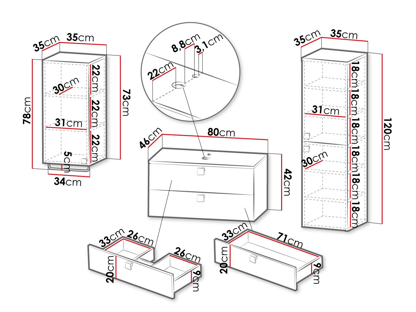 Conjunto de mueble de baño Orlvera 105 (Gris)