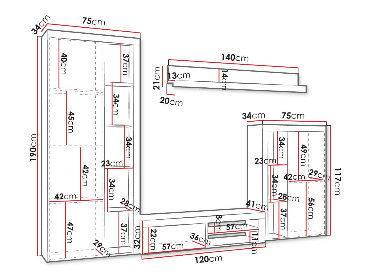 Conjunto de salón Tucson 103 (Blanco + Hormigón)