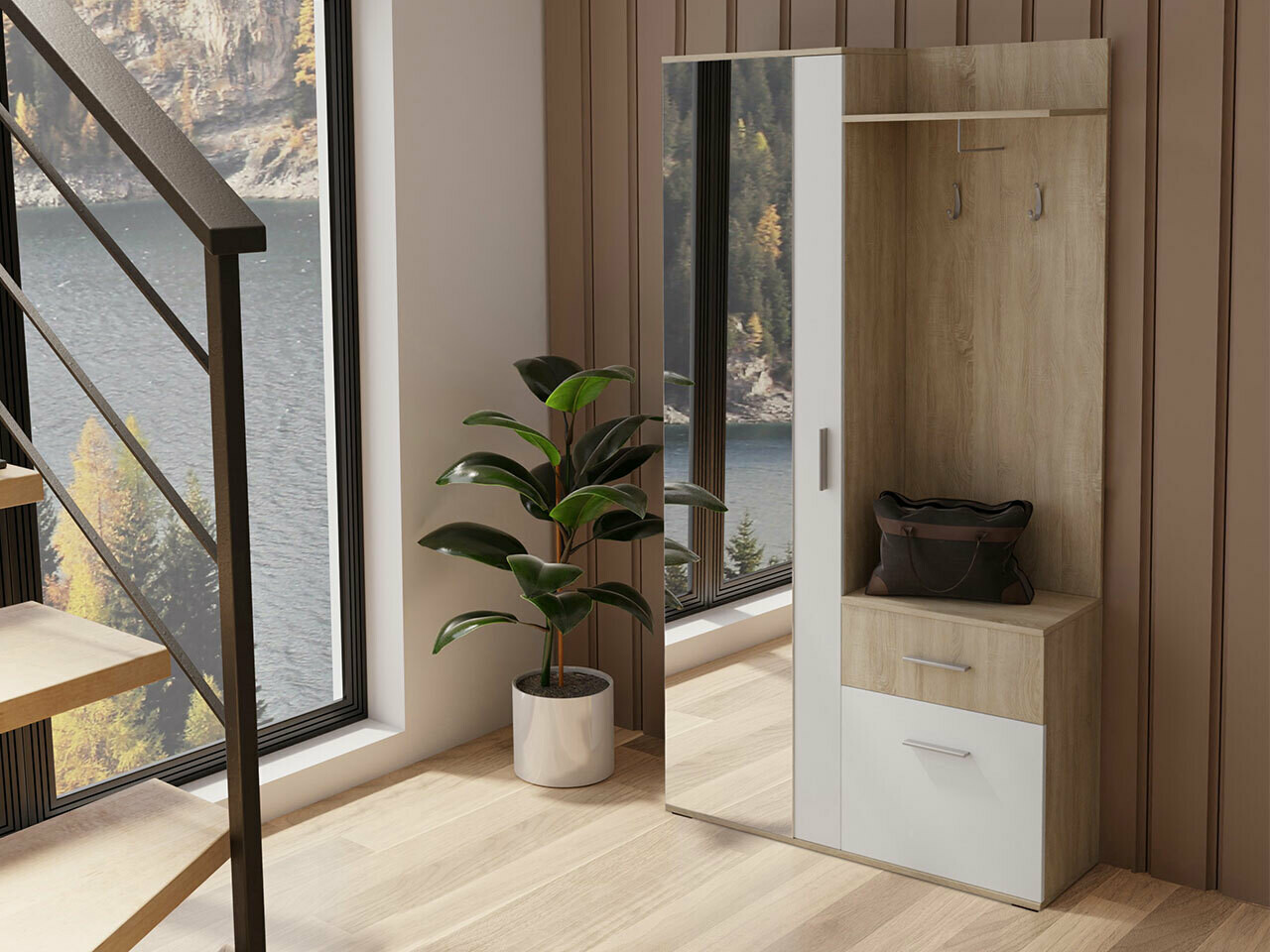 Conjunto para recibidor Stanton 103 (Roble Sonoma + Blanco)