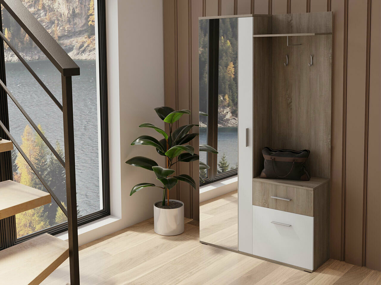 Conjunto para recibidor Stanton 103 (Trufa + Blanco)