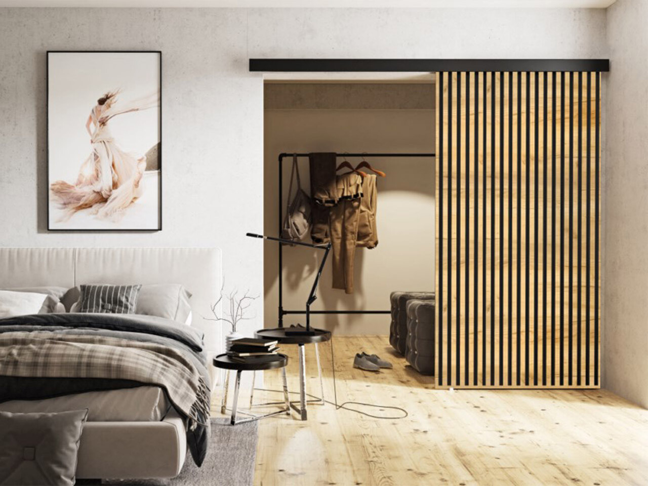 Puerta corredera Dover 204 (Roble dorado artesanal + Negro)