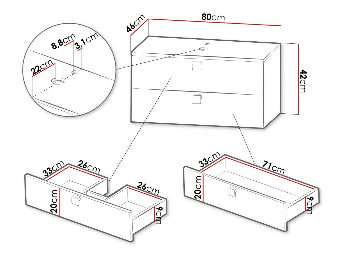 Armario de baño colgante para lavabo Orlvera 102 (Negro)