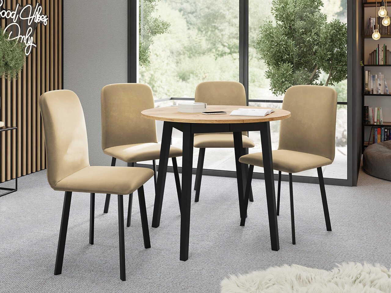 Mesa Edmond 112 (Roble dorado artesanal + Negro)