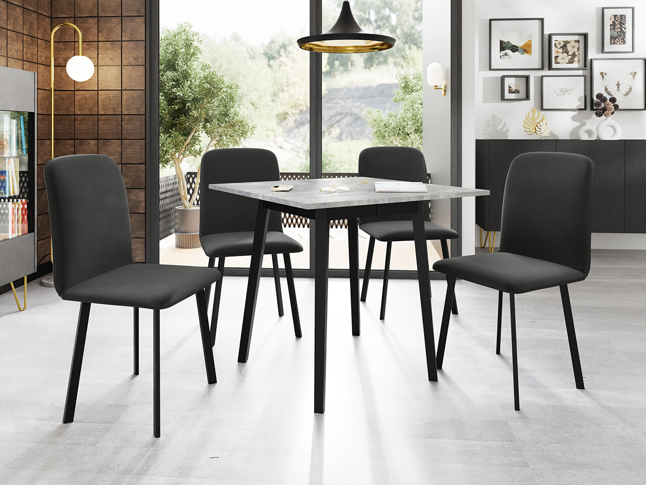 Conjunto de comedor Edmond 116 (Mármol gris + Negro)