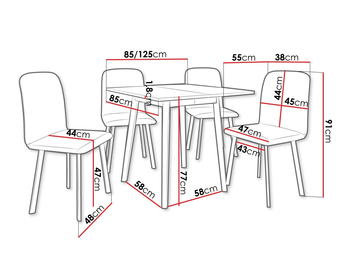 Conjunto de comedor Edmond 116 (Mármol gris + Negro)