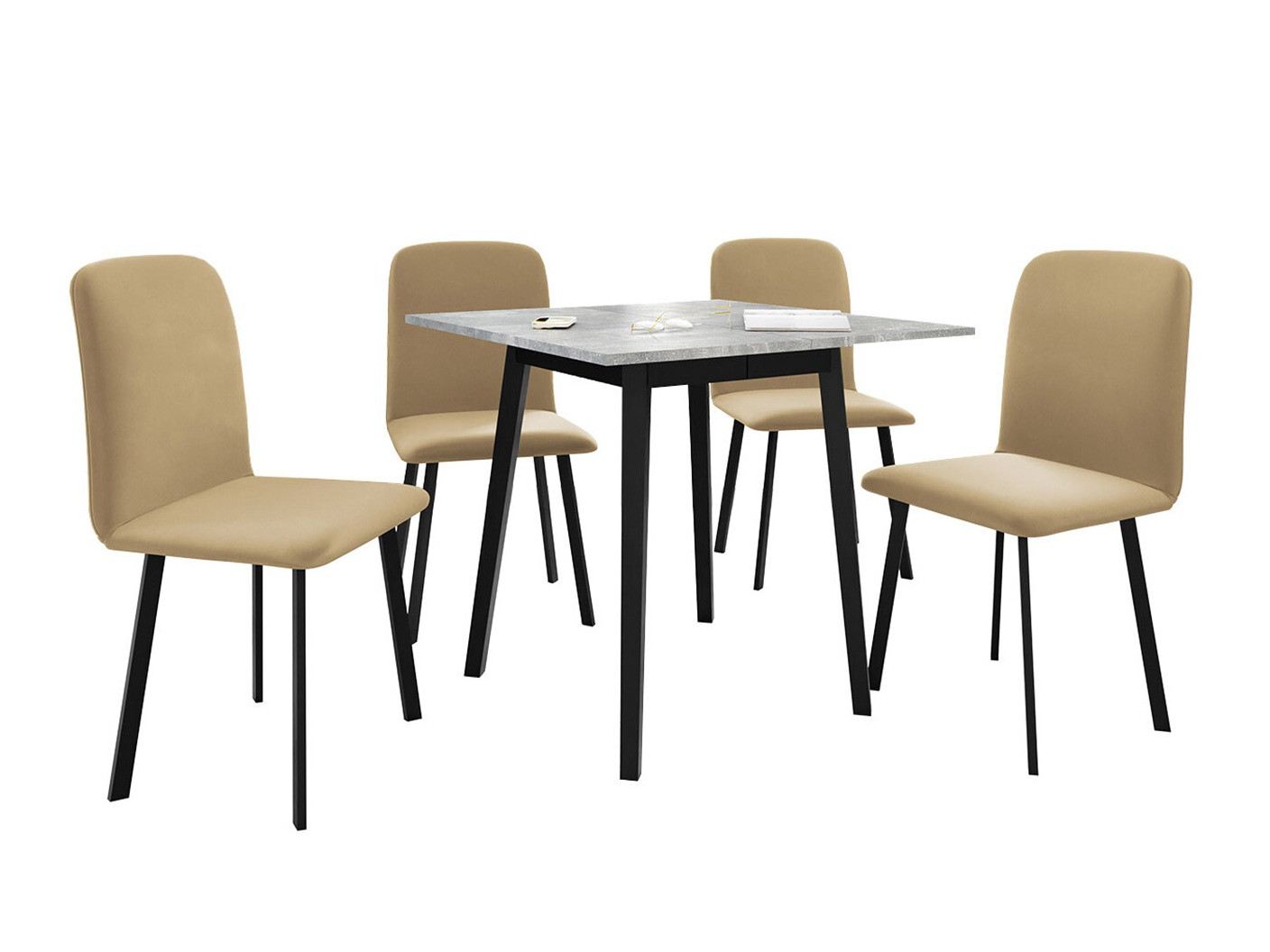 Conjunto de mesas y sillas para comedor Edmond 116 (Mármol gris + Negro)