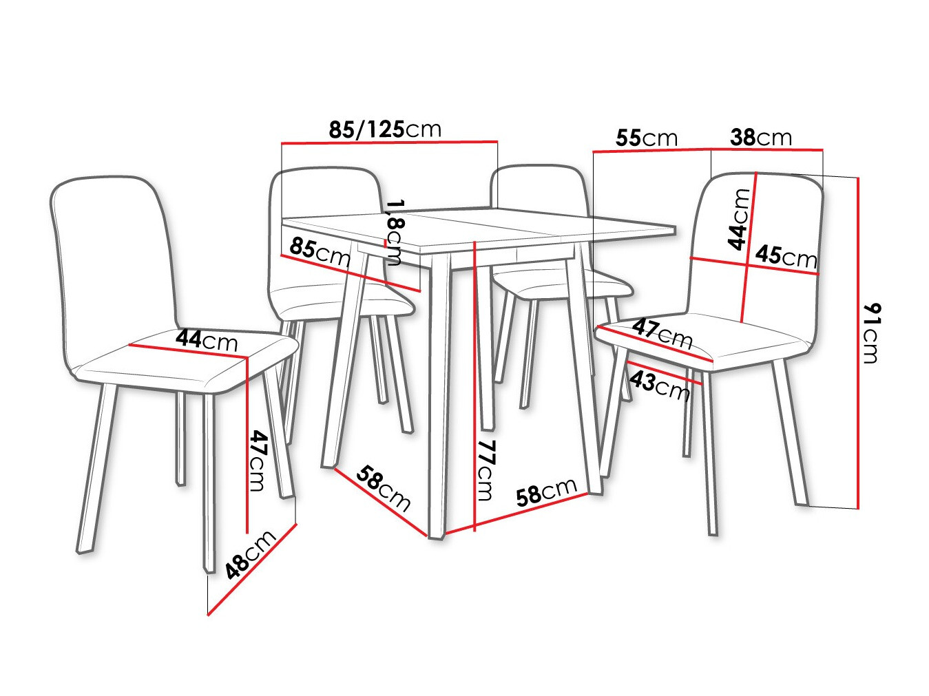 Conjunto de mesas y sillas para comedor Edmond 116 (Mármol gris + Negro)