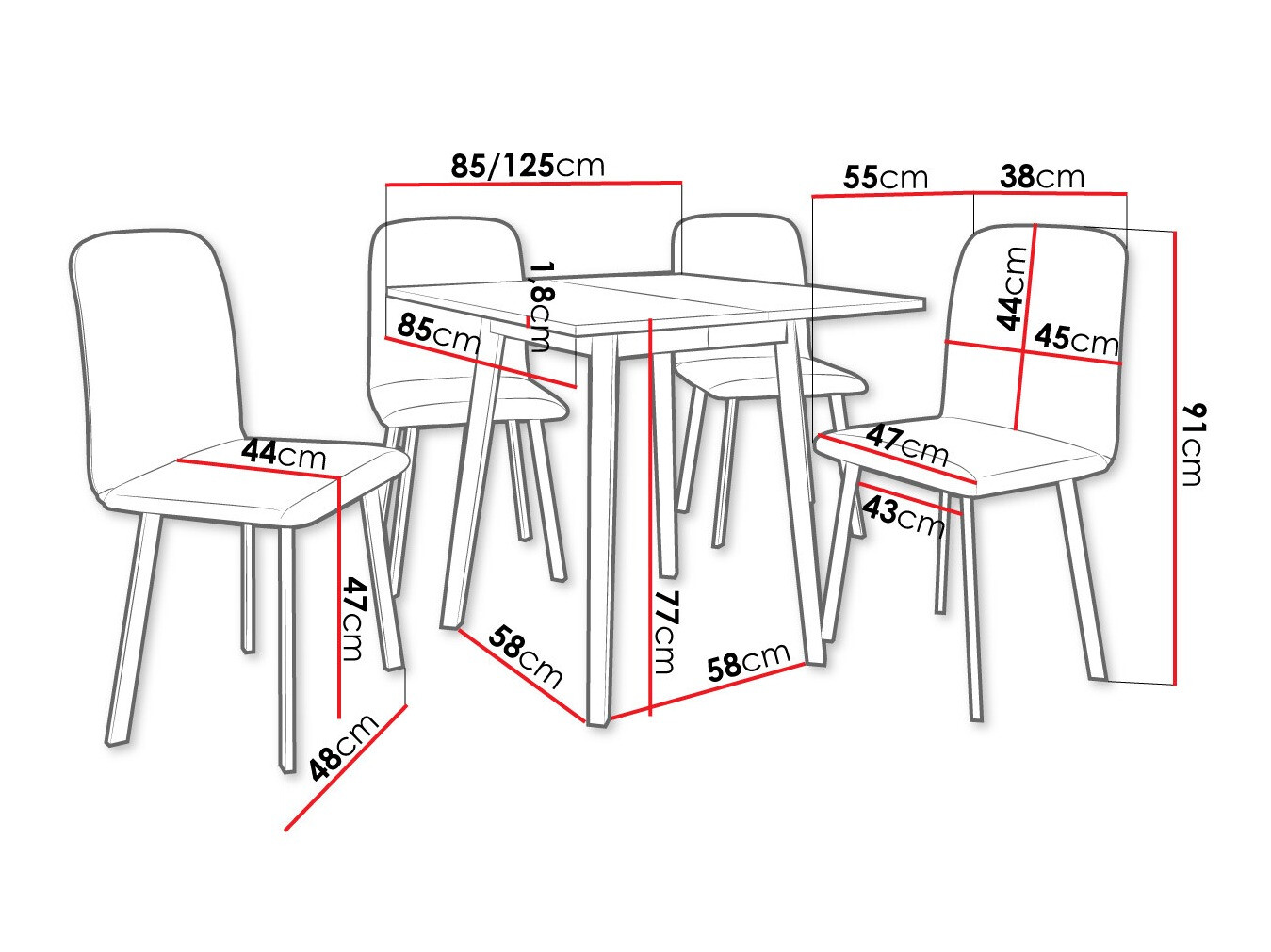 Conjunto de comedor Edmond 116 (Blanco + Negro)