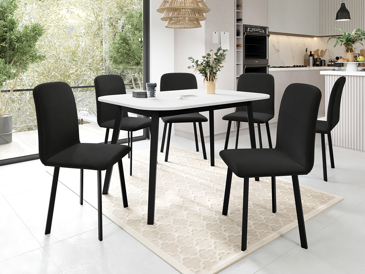 Conjunto de comedor Edmond 117 (Blanco + Negro)