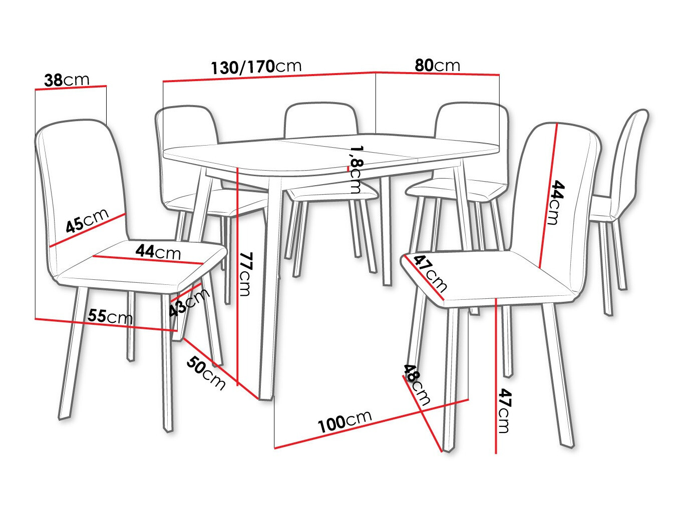 Conjunto de comedor Edmond 117 (Blanco + Negro)