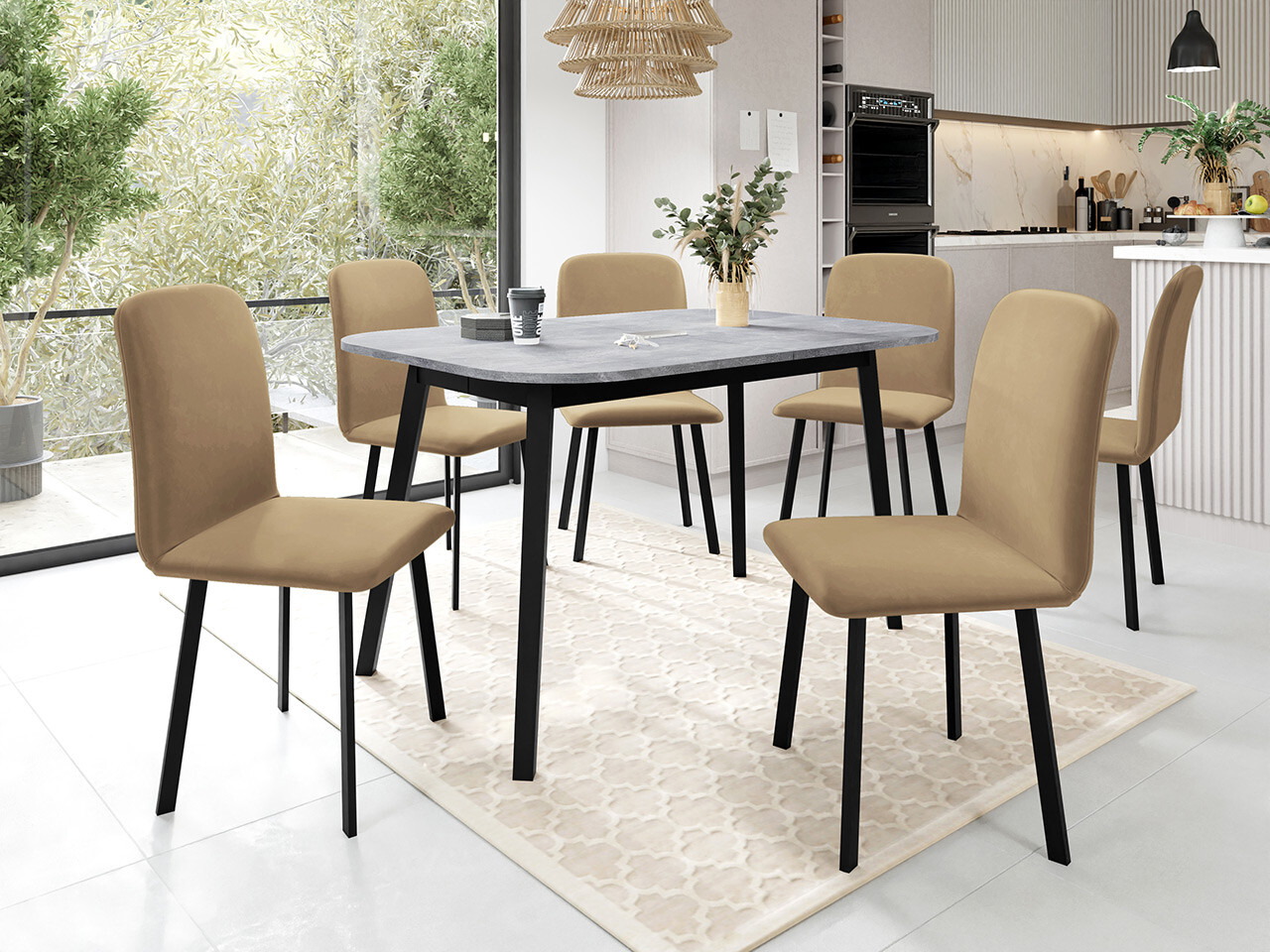 Conjunto de comedor Edmond 117 (Mármol gris + Negro)