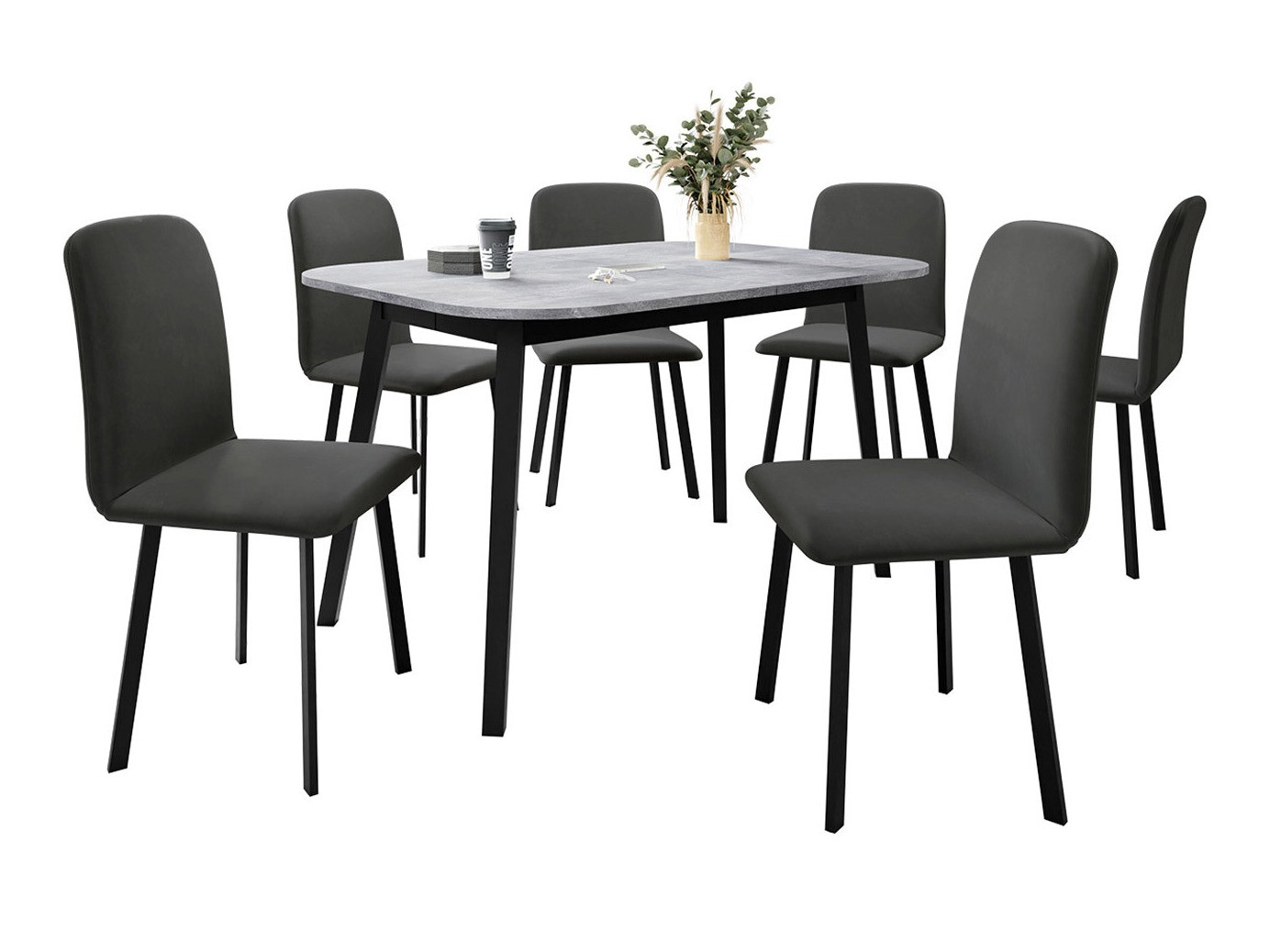 Conjunto de comedor Edmond 117 (Mármol gris + Negro)