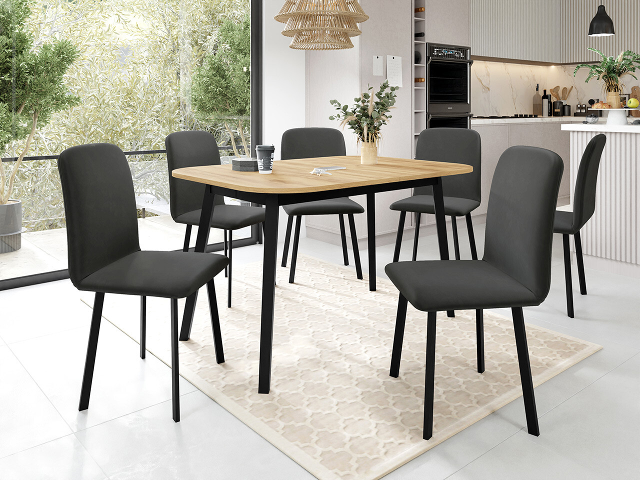 Conjunto de comedor Edmond 117 (Roble dorado artesanal + Negro)