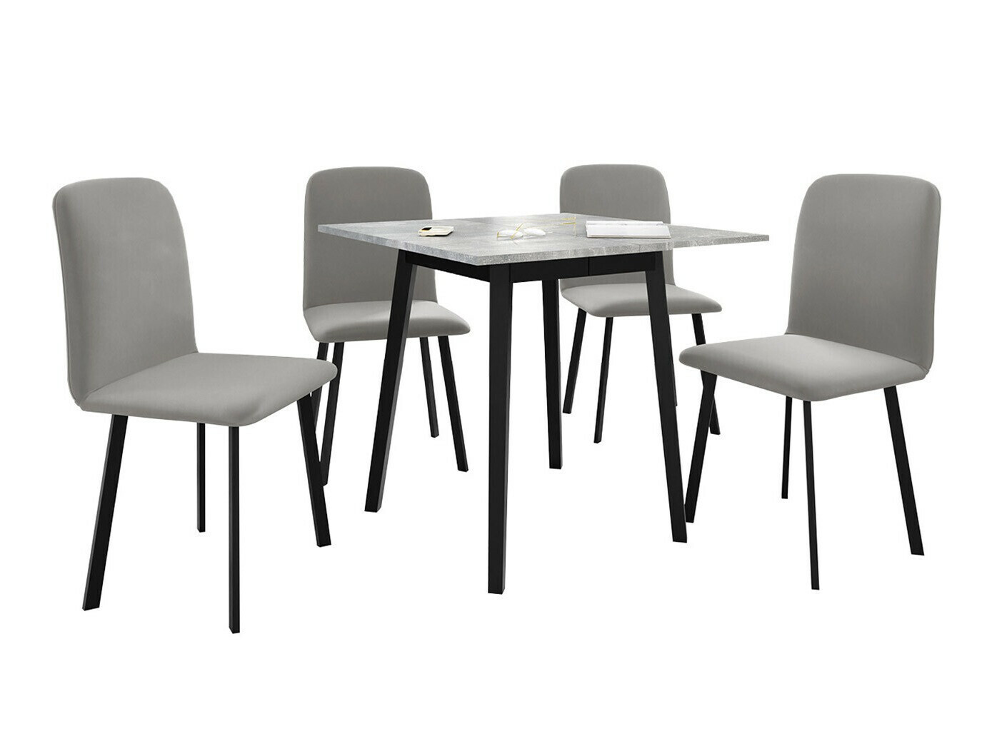 Conjunto de mesas y sillas para comedor Edmond 116 (Mármol gris + Negro)