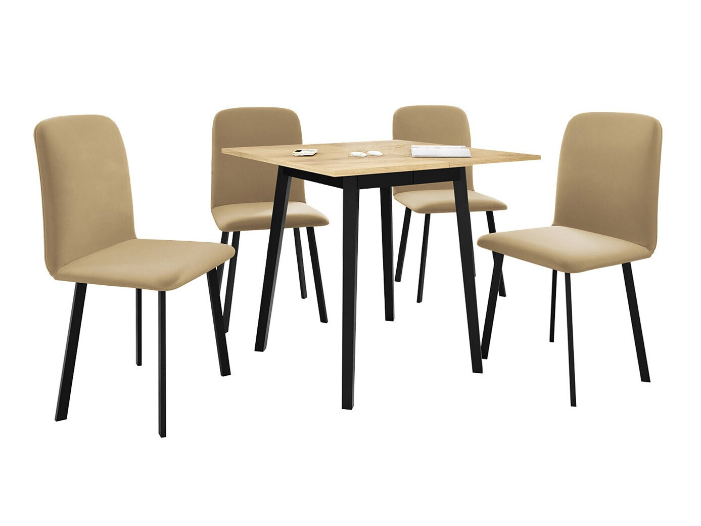 Conjunto de mesas y sillas para comedor Edmond 116 (Roble dorado artesanal + Negro)