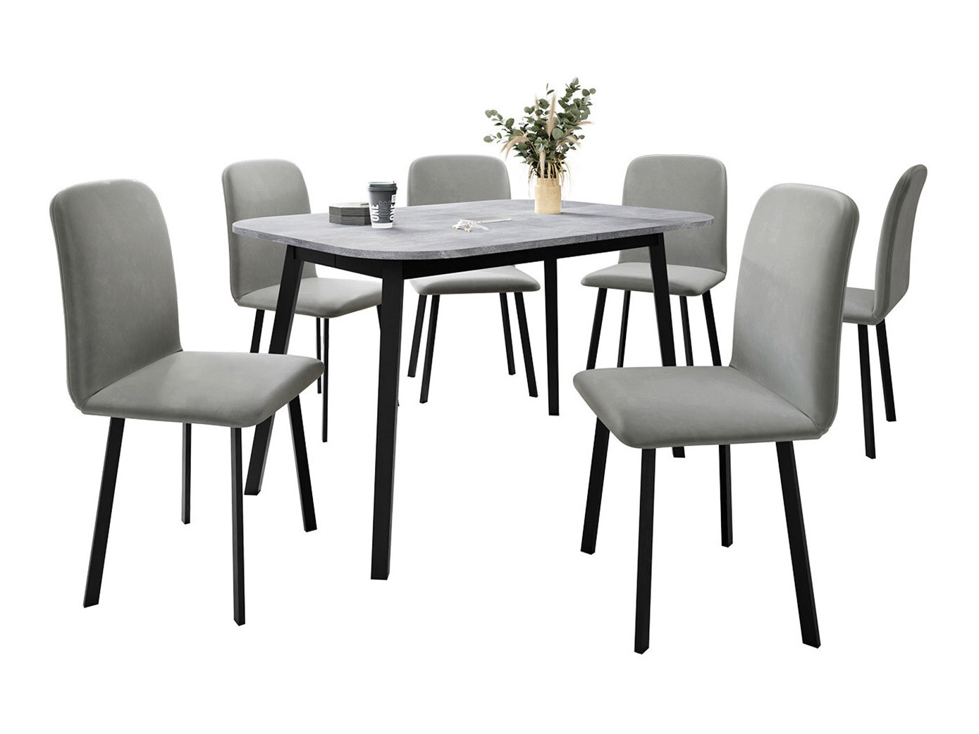 Conjunto de mesas y sillas para comedor Edmond 117 (Mármol gris + Negro)