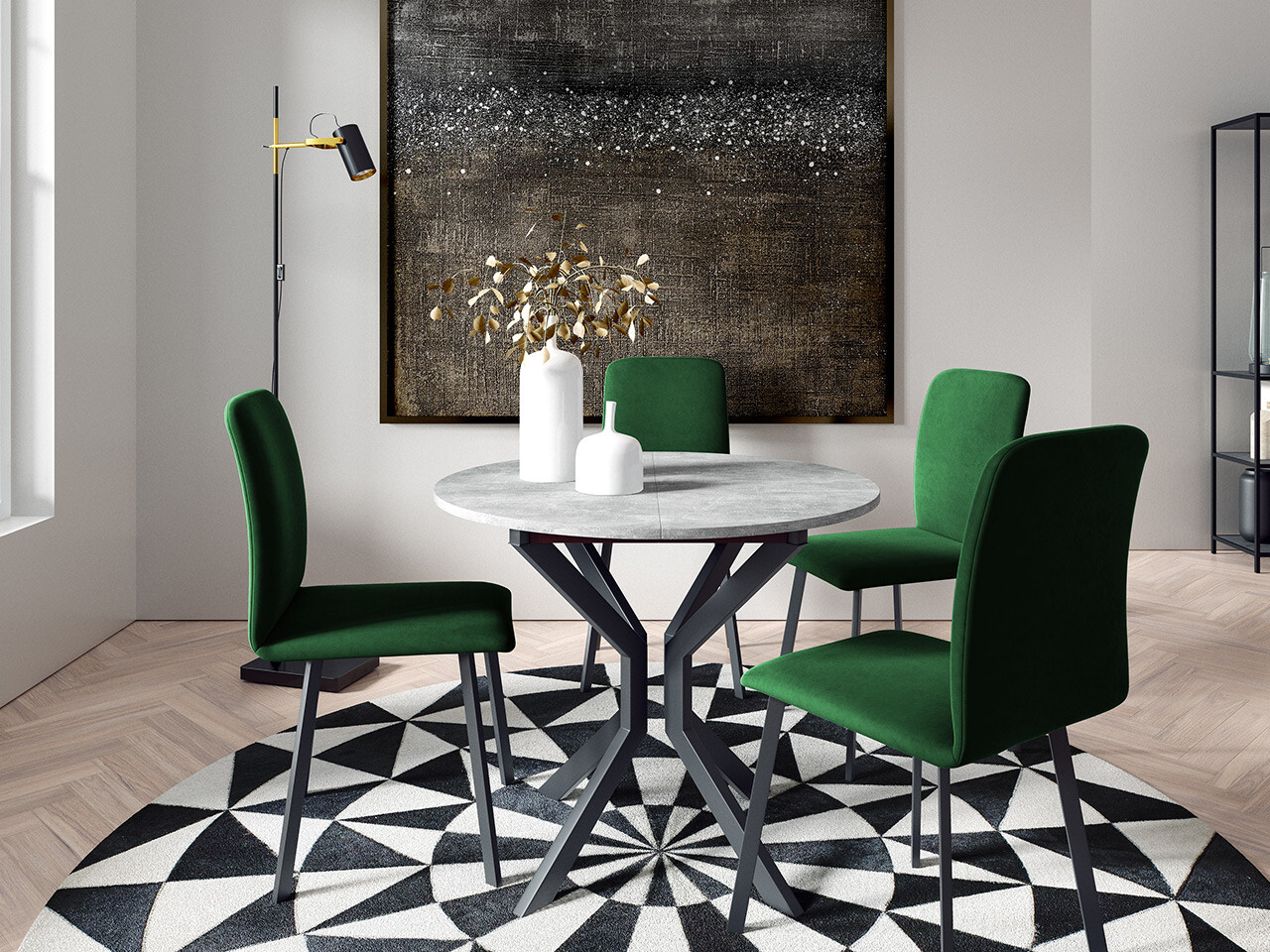 Conjunto de comedor Edmond 118 (Mármol gris + Negro)