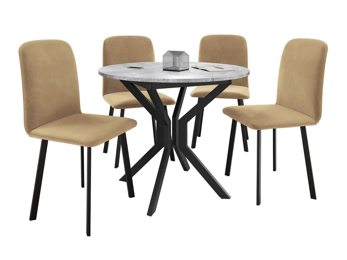 Conjunto de comedor Edmond 118 (Mármol gris + Negro)