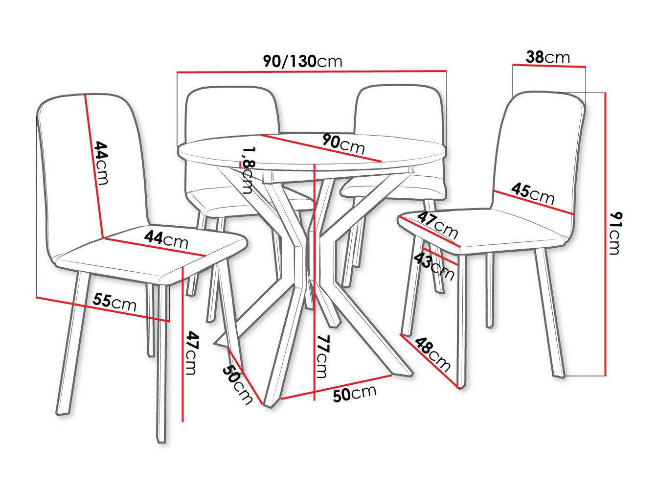 Conjunto de comedor Edmond 118 (Mármol gris + Negro)