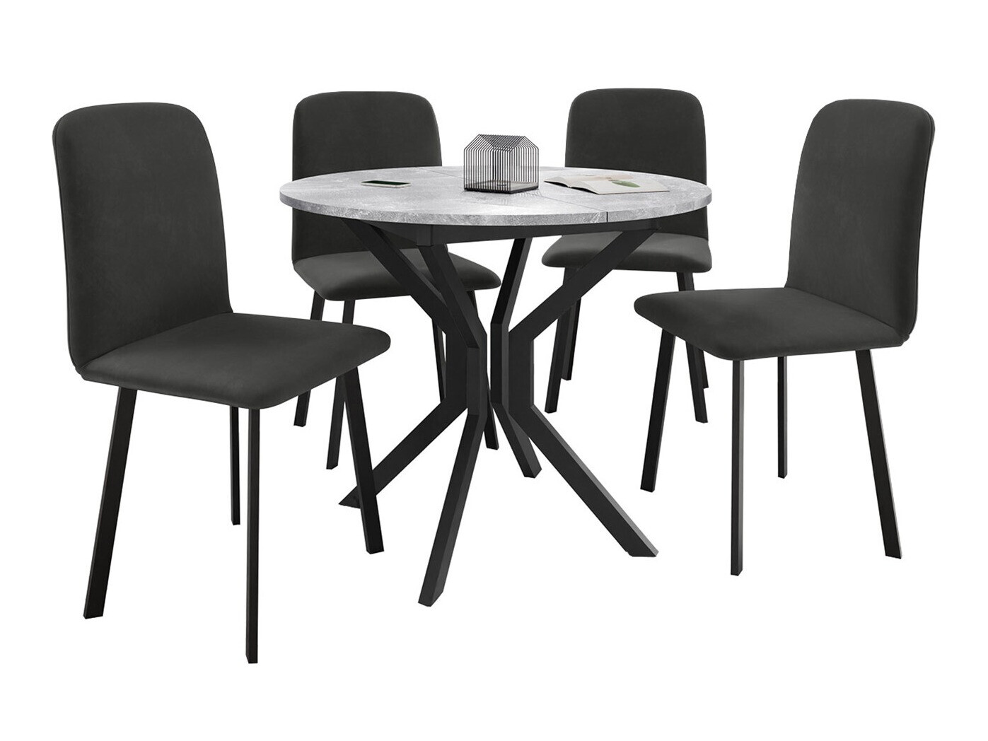 Conjunto de comedor Edmond 118 (Mármol gris + Negro)