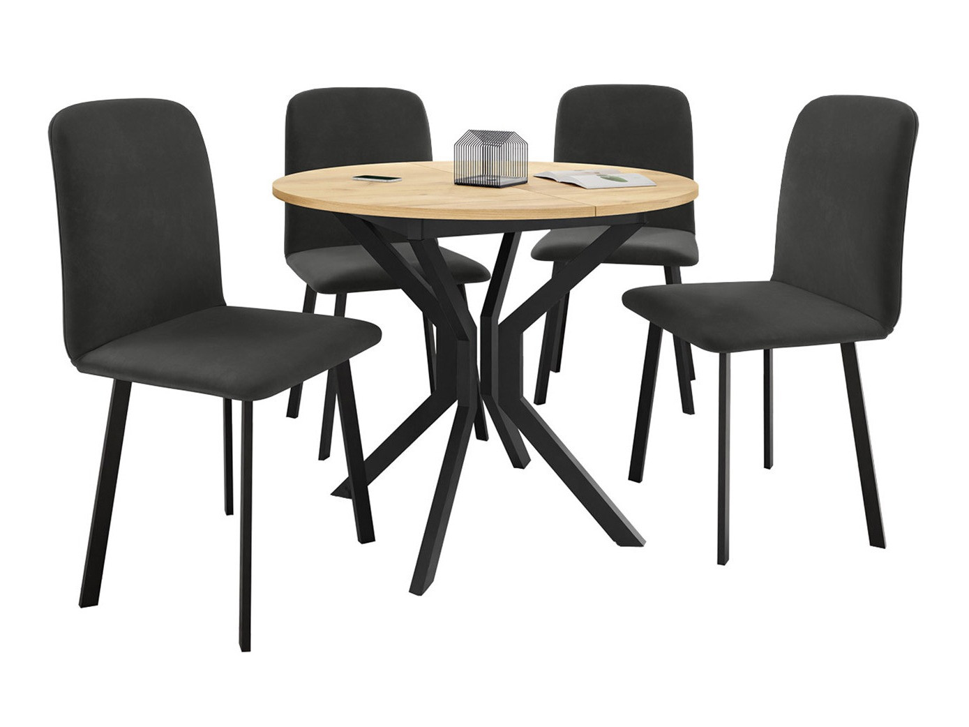 Conjunto de comedor Edmond 118 (Roble dorado artesanal + Negro)