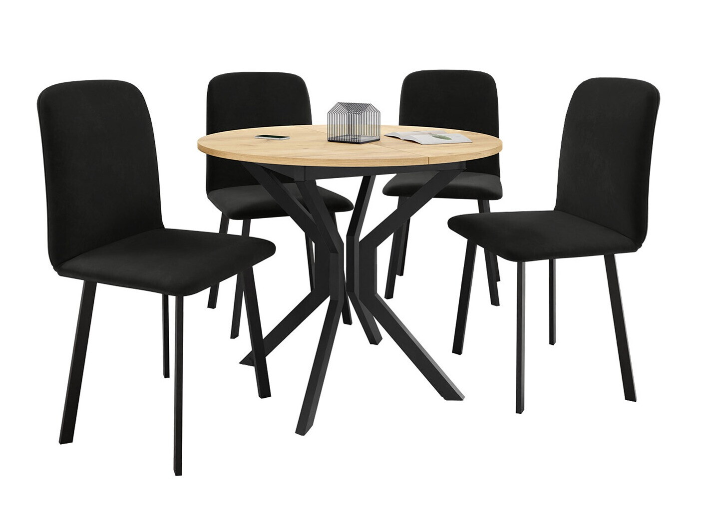 Conjunto de comedor Edmond 118 (Roble dorado artesanal + Negro)