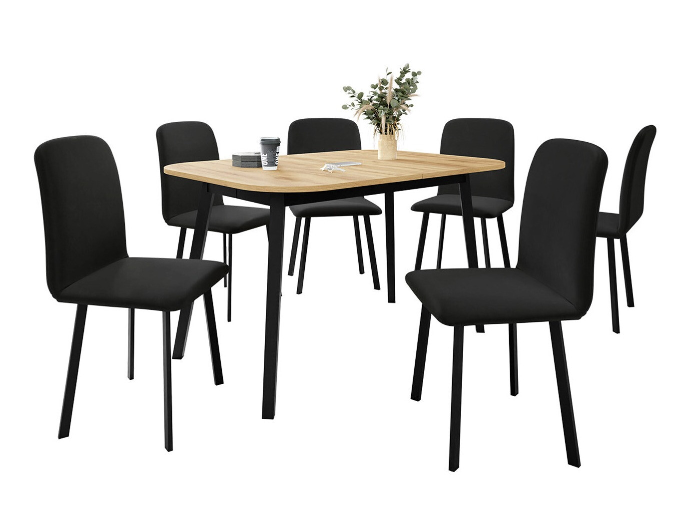 Conjunto de mesas y sillas para comedor Edmond 117 (Roble dorado artesanal + Negro)