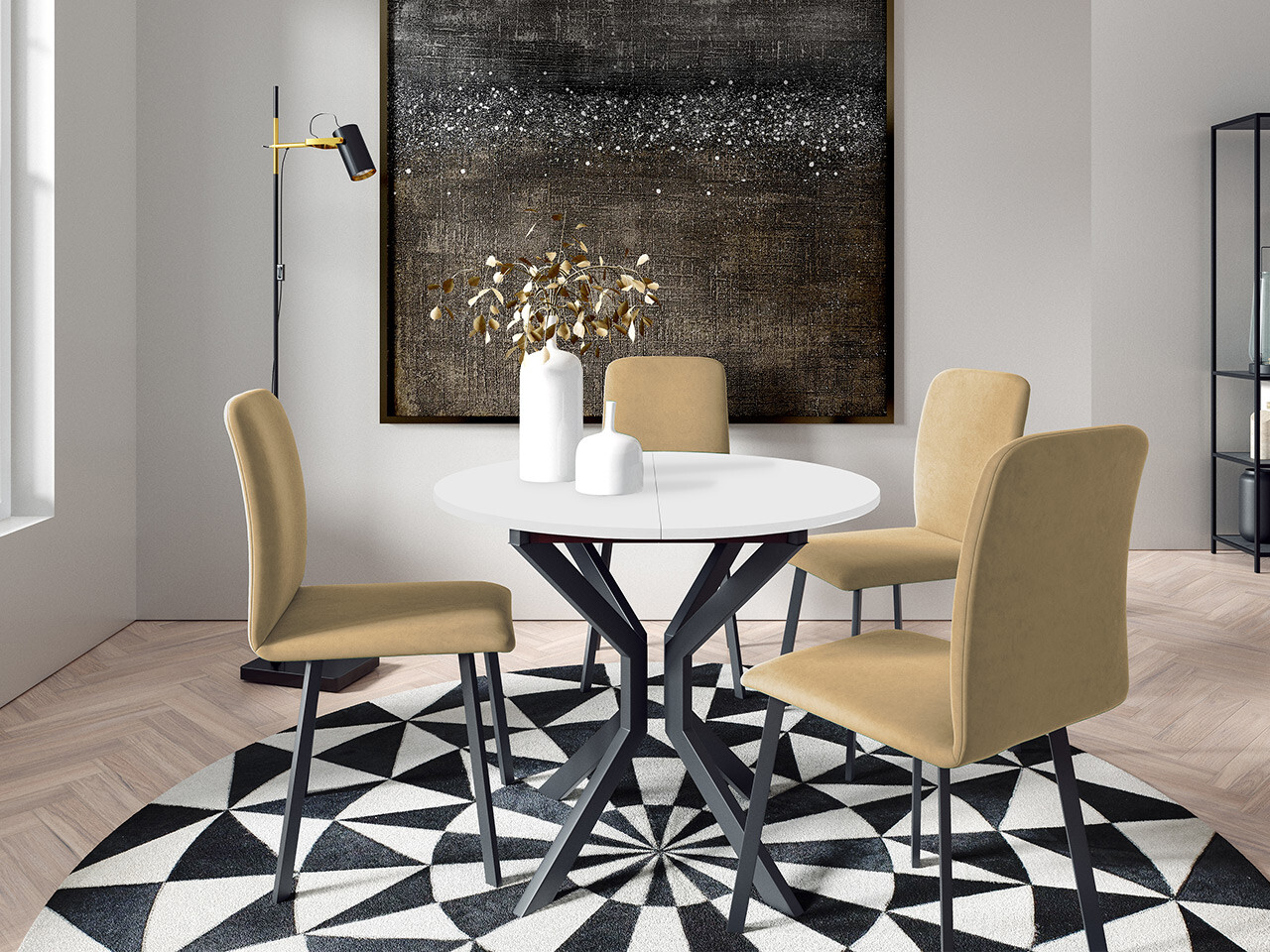 Conjunto de mesas y sillas para comedor Edmond 118 (Blanco + Negro)