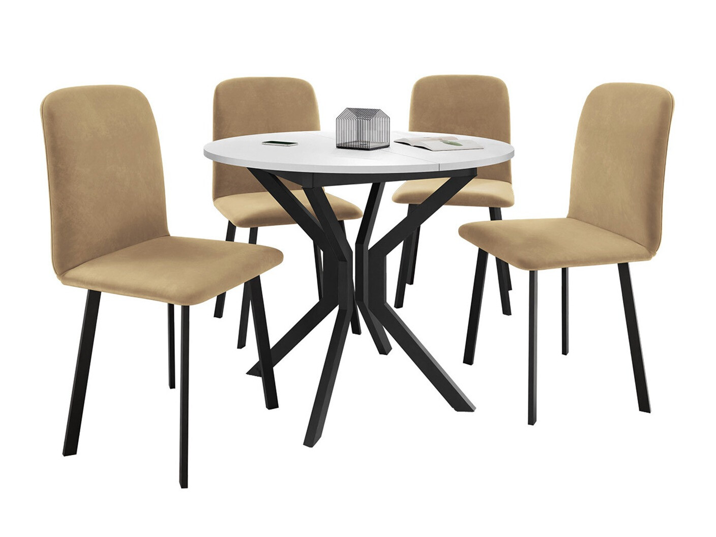 Conjunto de mesas y sillas para comedor Edmond 118 (Blanco + Negro)