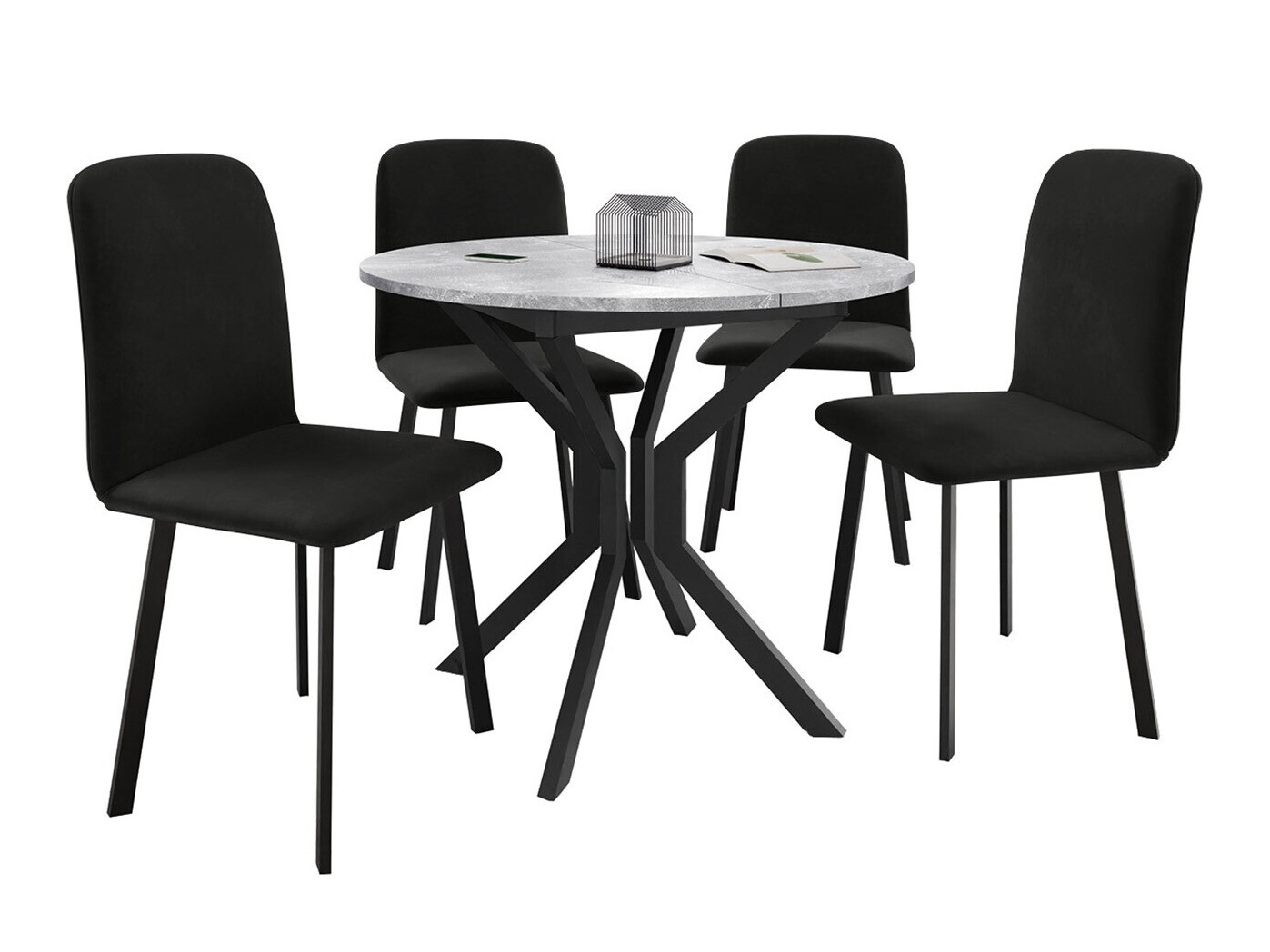 Conjunto de mesas y sillas para comedor Edmond 118 (Mármol gris + Negro)