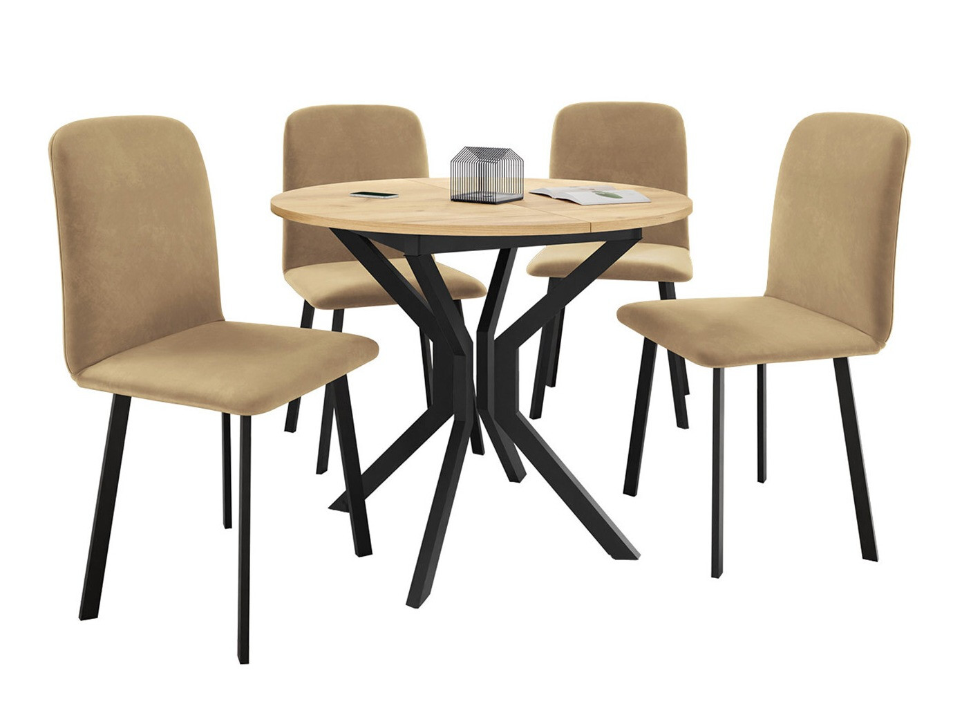 Conjunto de mesas y sillas para comedor Edmond 118 (Roble dorado artesanal + Negro)