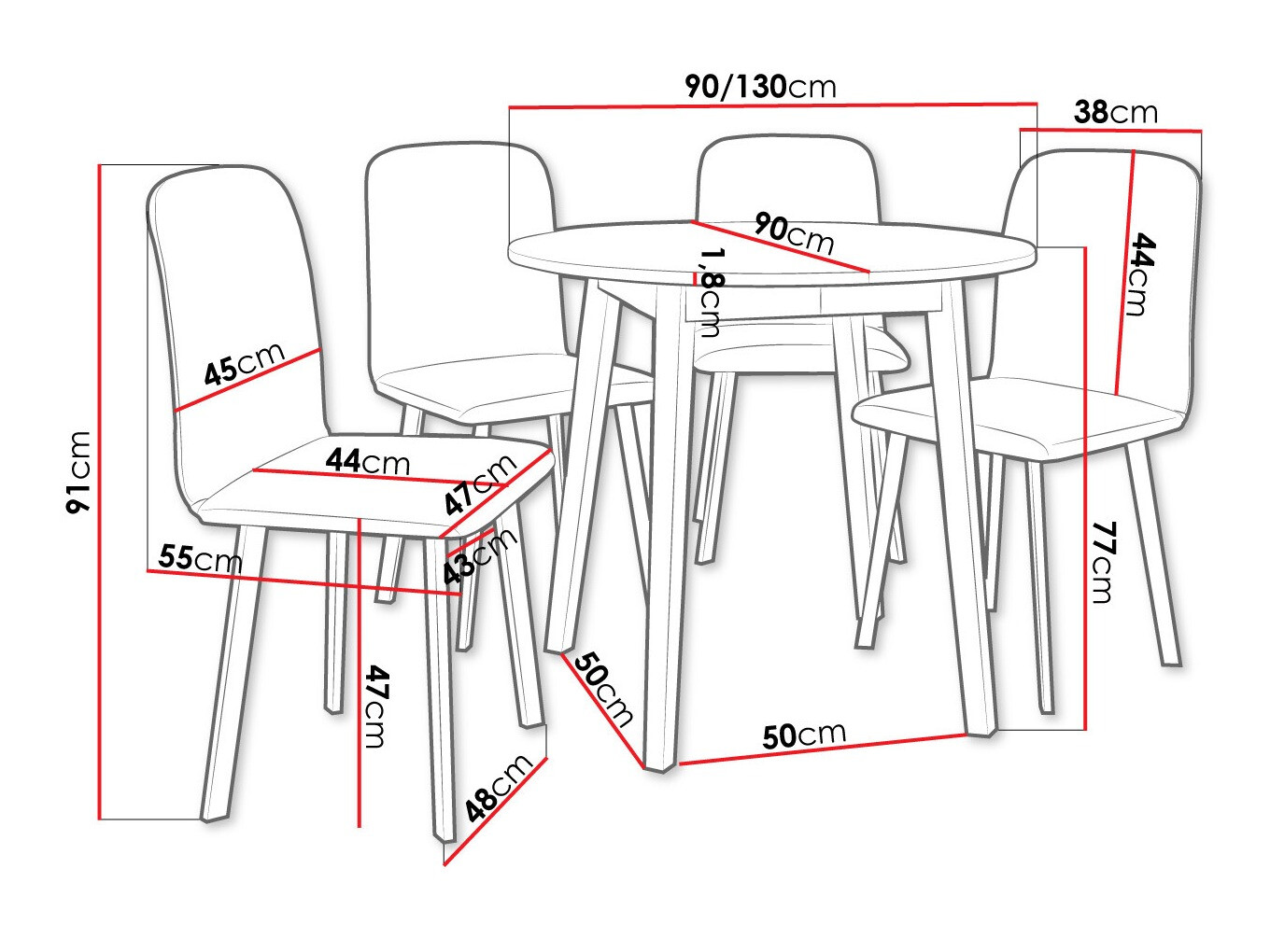 Conjunto de comedor Edmond 119 (Blanco + Negro)