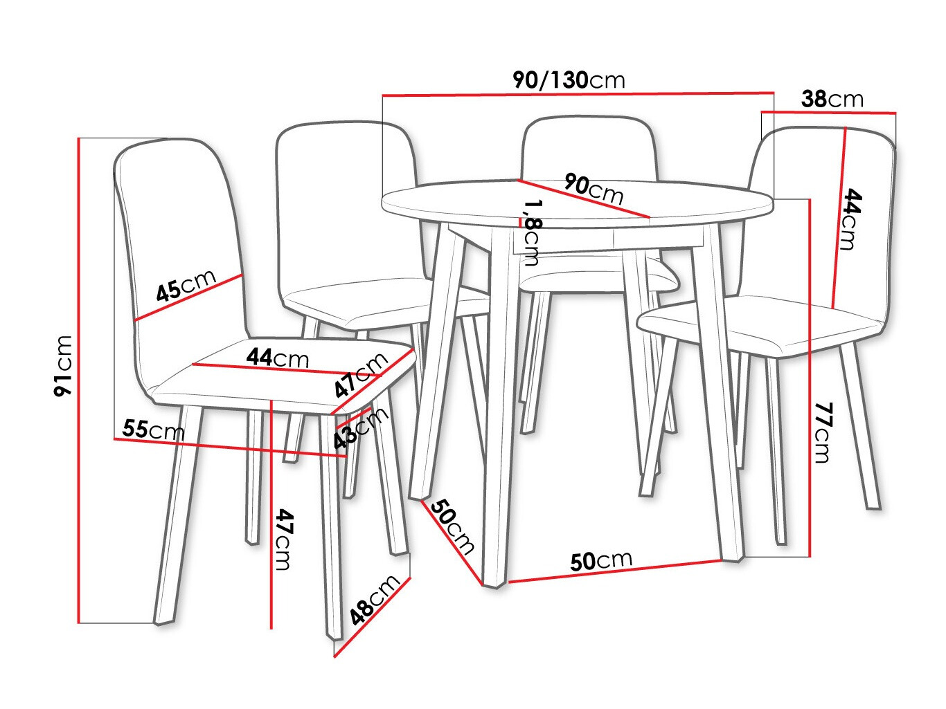 Conjunto de comedor Edmond 119 (Mármol gris + Negro)