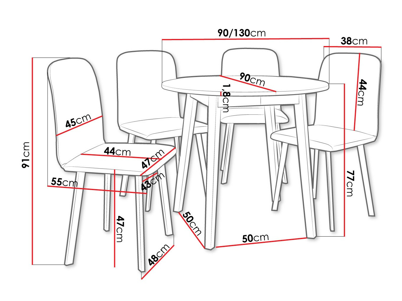 Conjunto de comedor Edmond 119 (Mármol gris + Negro)