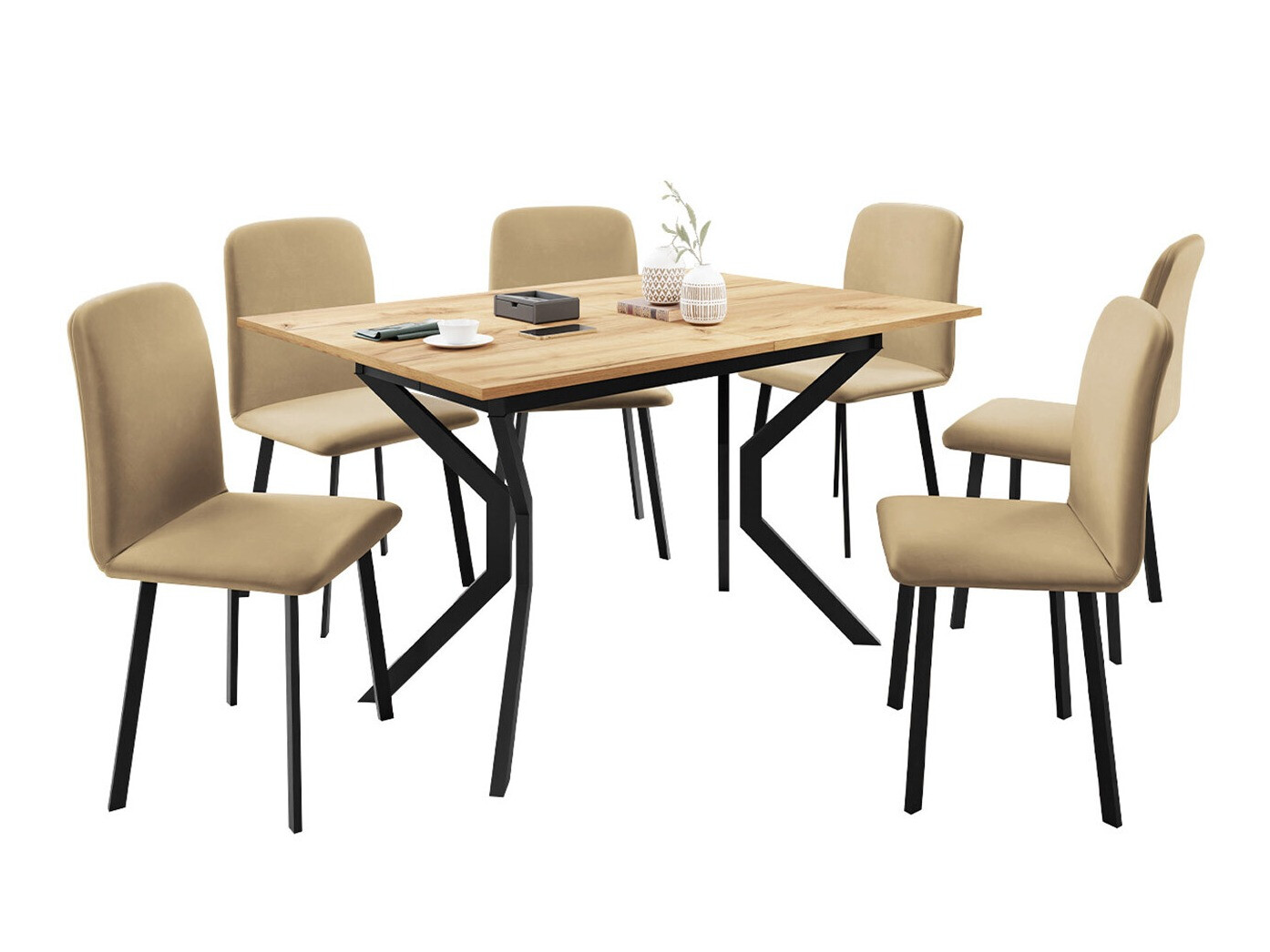 Conjunto de comedor Edmond 120 (Roble dorado artesanal + Negro)