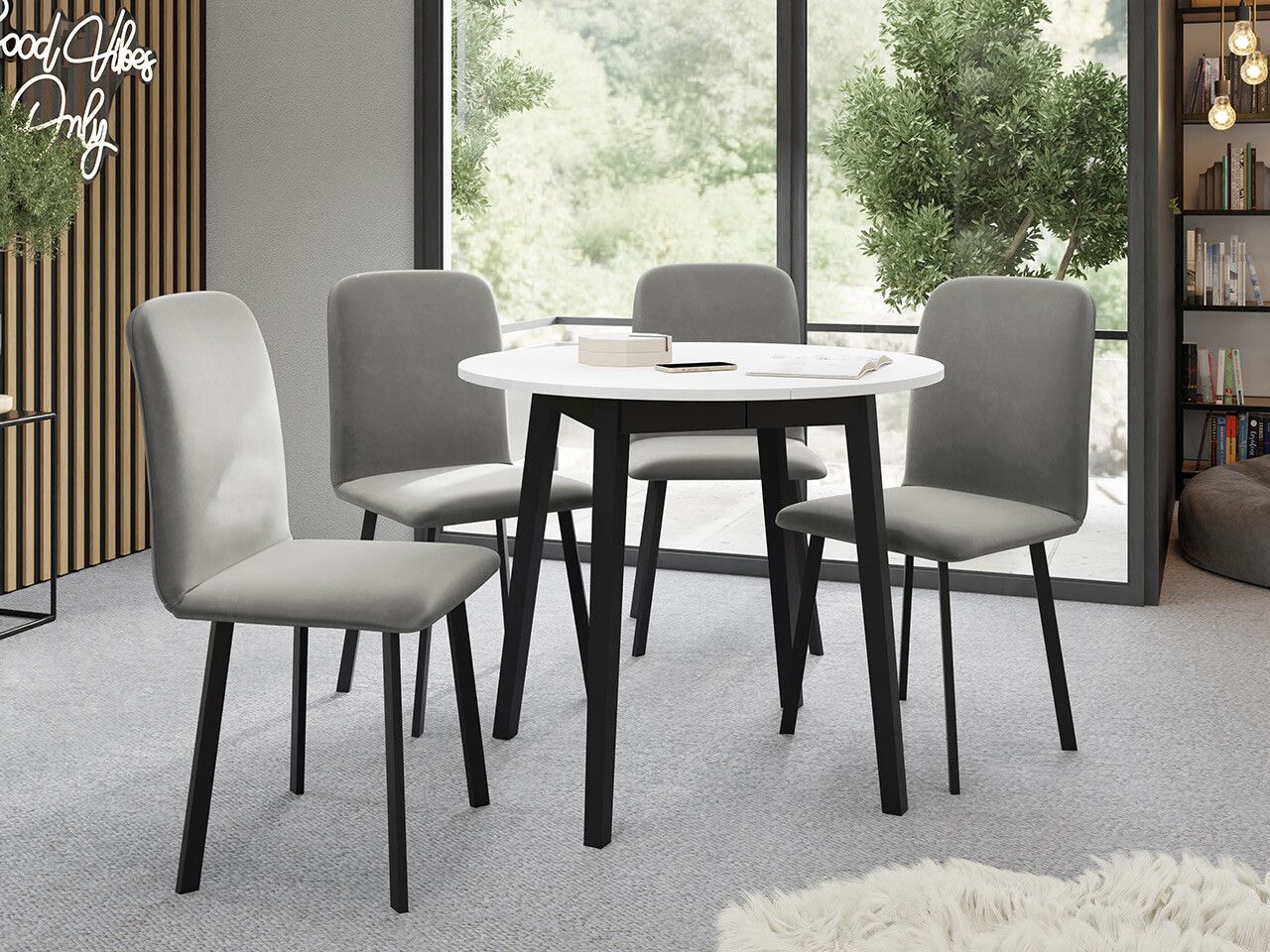 Conjunto de mesas y sillas para comedor Edmond 119 (Blanco + Negro)