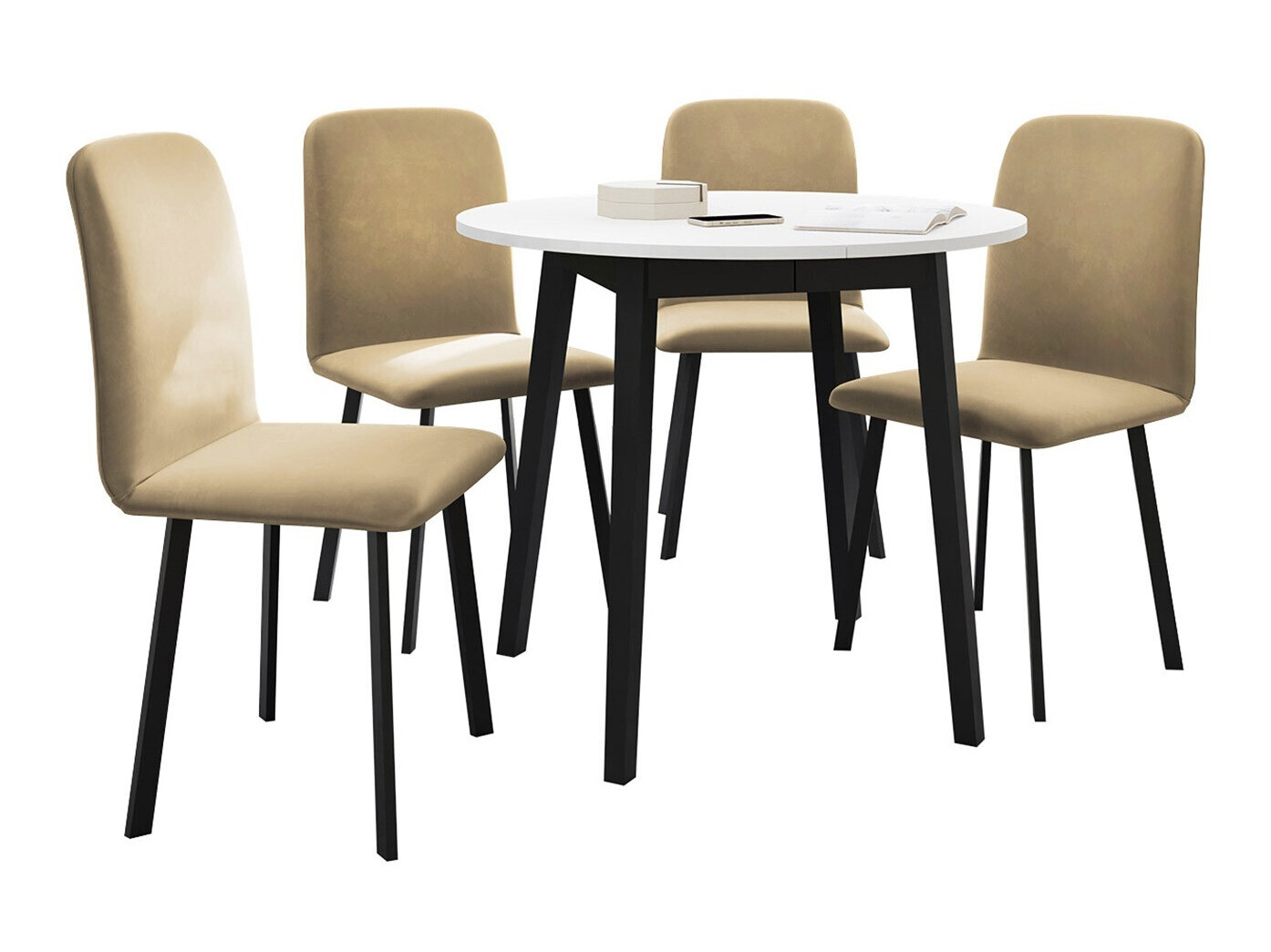 Conjunto de mesas y sillas para comedor Edmond 119 (Blanco + Negro)