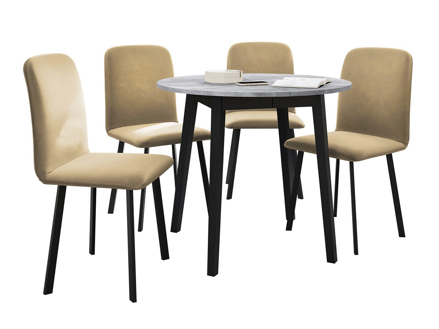 Conjunto de mesas y sillas para comedor Edmond 119 (Mármol gris + Negro)