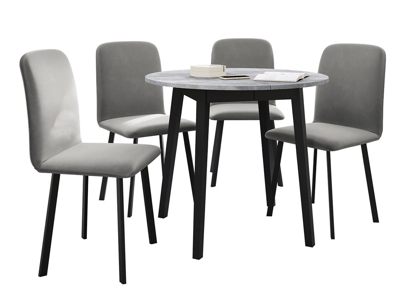 Conjunto de mesas y sillas para comedor Edmond 119 (Mármol gris + Negro)