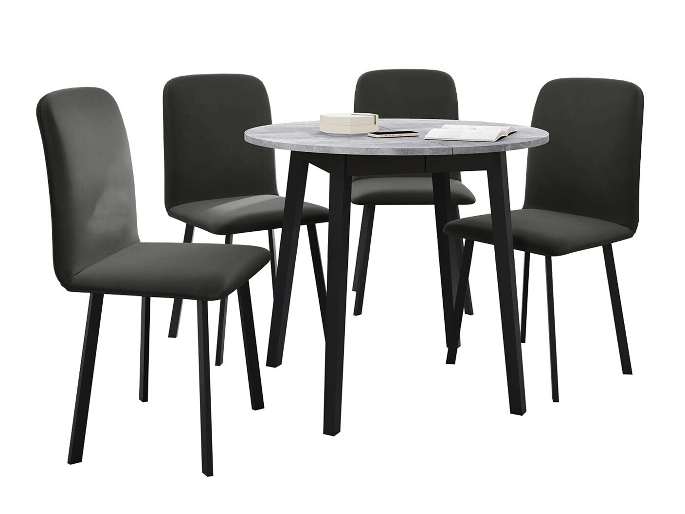 Conjunto de mesas y sillas para comedor Edmond 119 (Mármol gris + Negro)