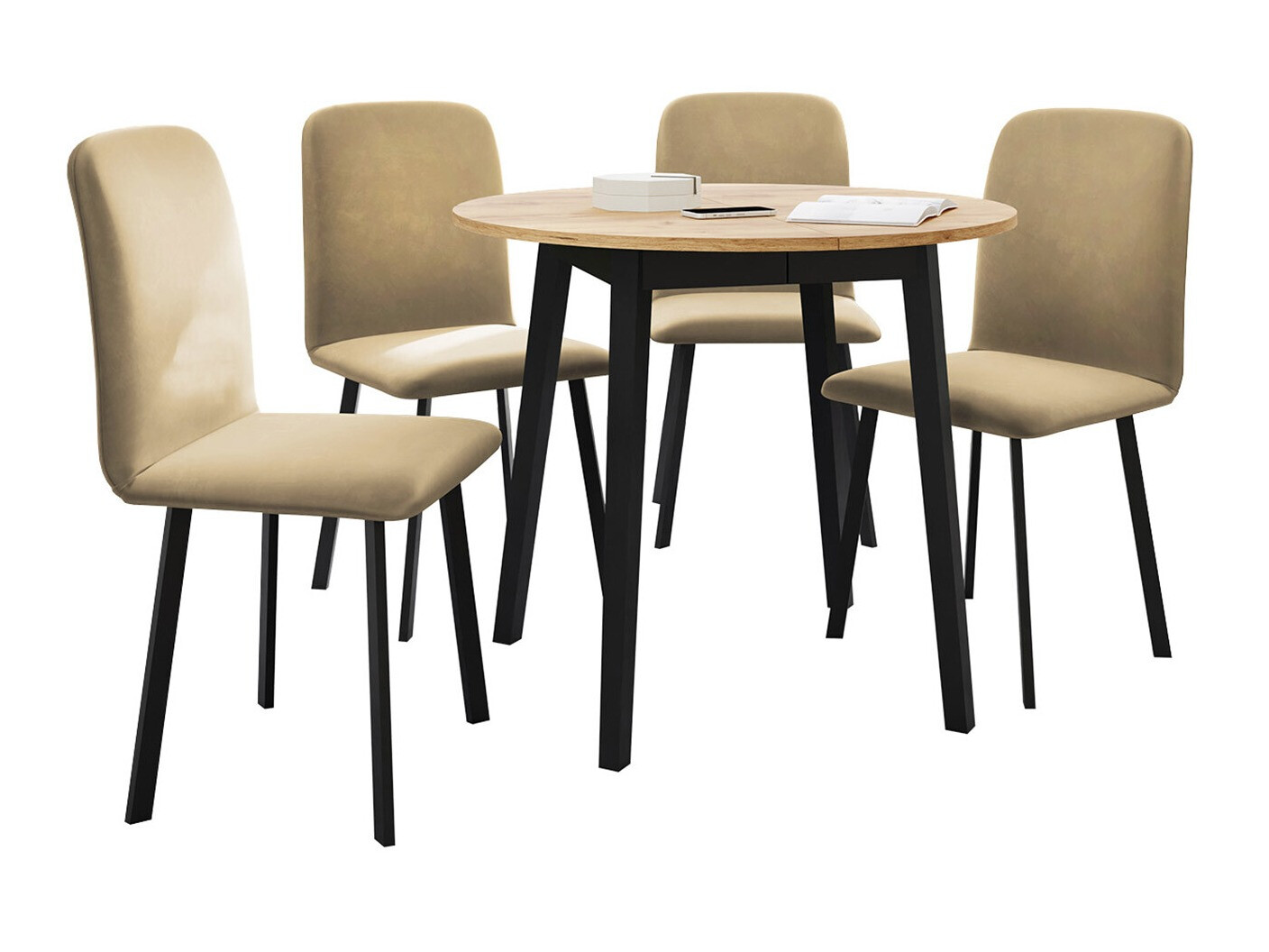 Conjunto de mesas y sillas para comedor Edmond 119 (Roble dorado artesanal + Negro)