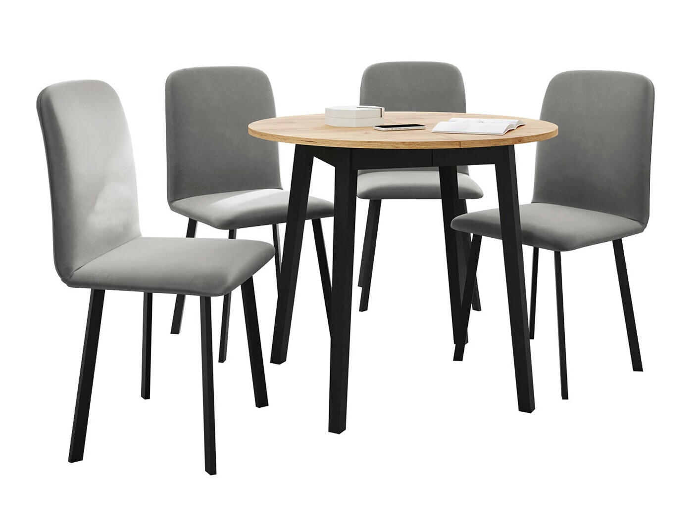 Conjunto de mesas y sillas para comedor Edmond 119 (Roble dorado artesanal + Negro)