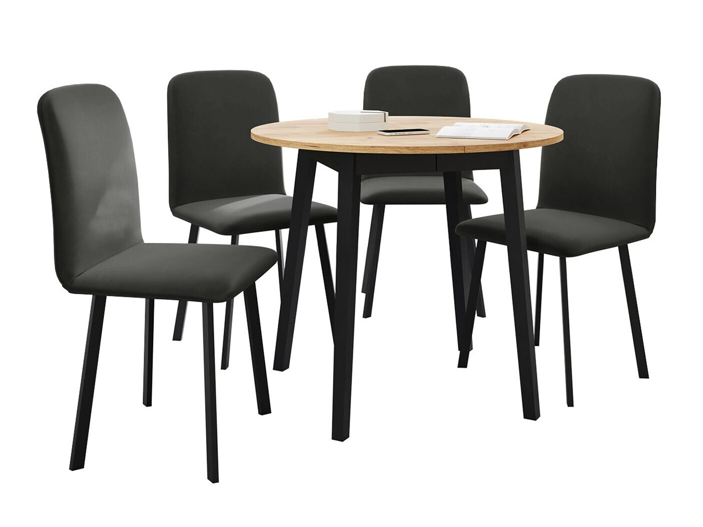 Conjunto de mesas y sillas para comedor Edmond 119 (Roble dorado artesanal + Negro)