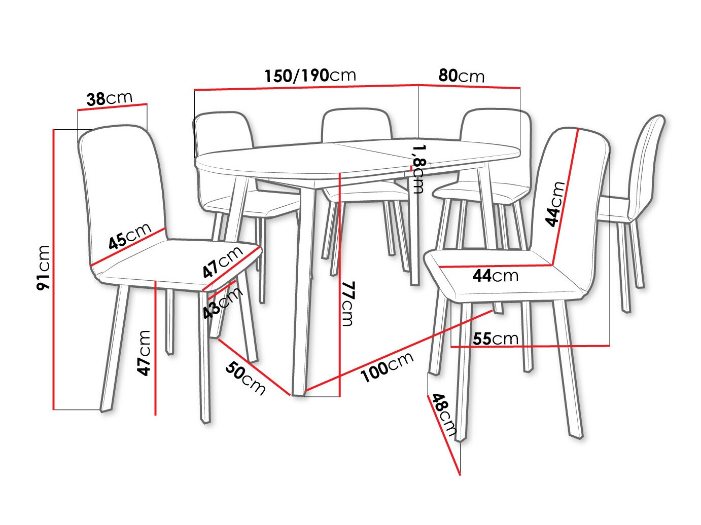 Conjunto de comedor Edmond 121 (Blanco + Negro)