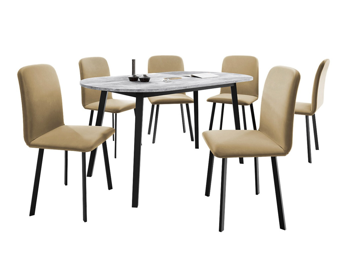 Conjunto de comedor Edmond 121 (Mármol gris + Negro)