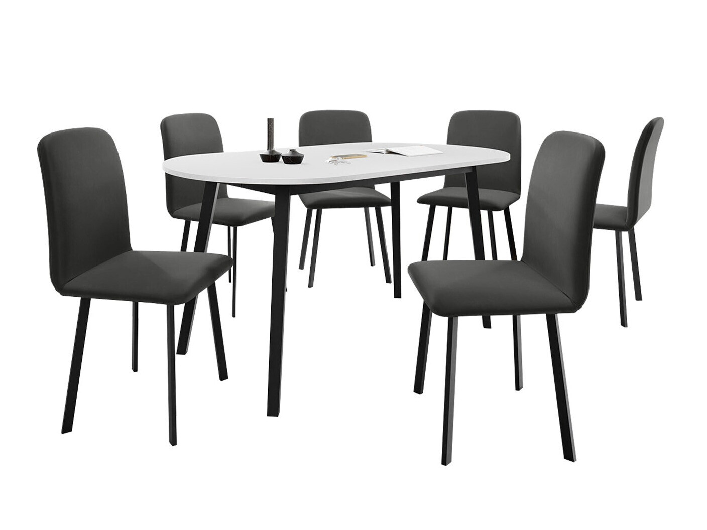 Conjunto de mesas y sillas para comedor Edmond 121 (Blanco + Negro)